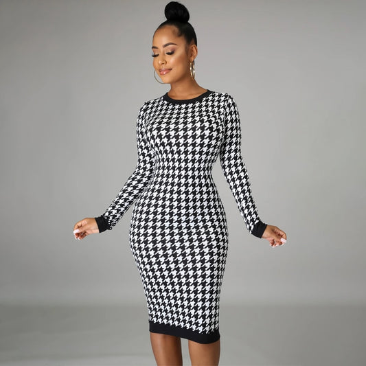 Head to Toe Houndstooth Print Dress