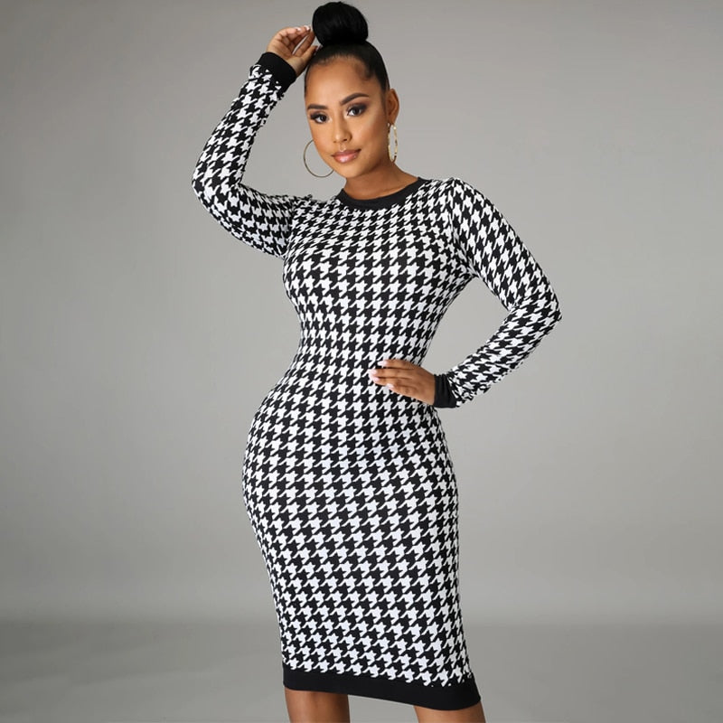 Head to Toe Houndstooth Print Dress